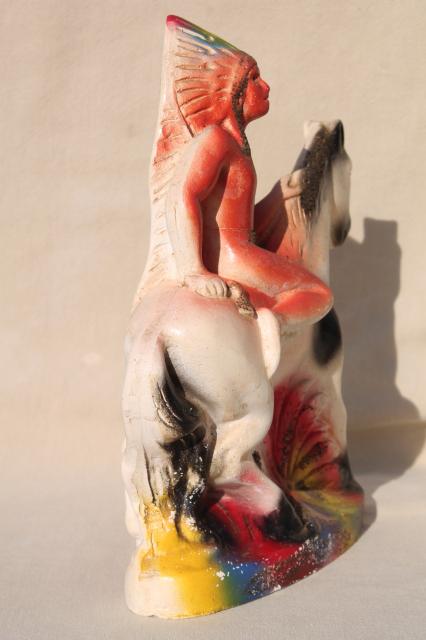 photo of 1930s 40s vintage carnival prize, chalkware Indian on horseback, painted plaster figure #4