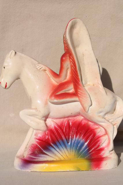 photo of 1930s 40s vintage carnival prize, chalkware Indian on horseback, painted plaster figure #5