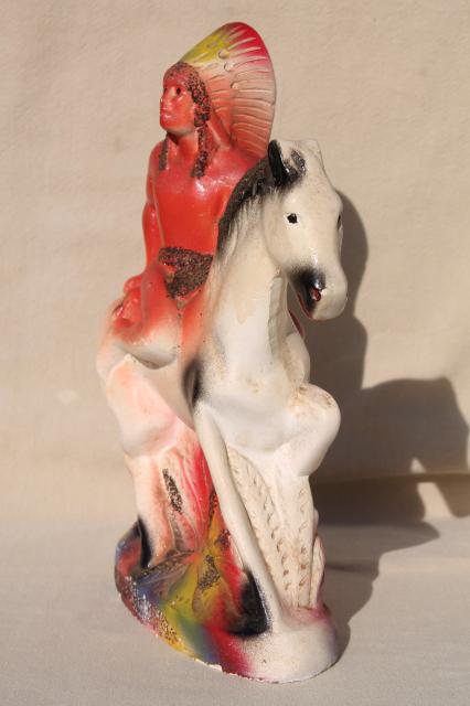 photo of 1930s 40s vintage carnival prize, chalkware Indian on horseback, painted plaster figure #6