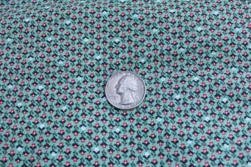 catalog photo of 1930s 40s vintage cotton calico fabric, tiny flowered print pale jade green & barn red