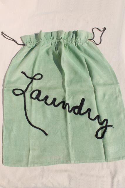 photo of 1930s 40s vintage cotton fabric laundry bags, wash day storage clothes bags #2