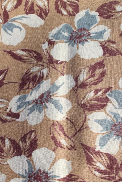 photo of 1930s 40s vintage cotton feed sack fabric, apple blossom print in brown & white #1