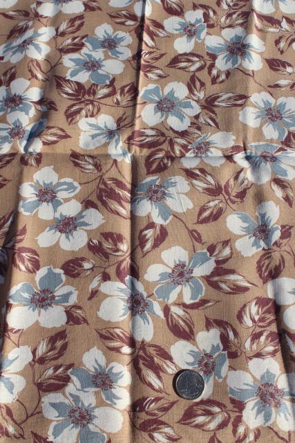 photo of 1930s 40s vintage cotton feed sack fabric, apple blossom print in brown & white #2