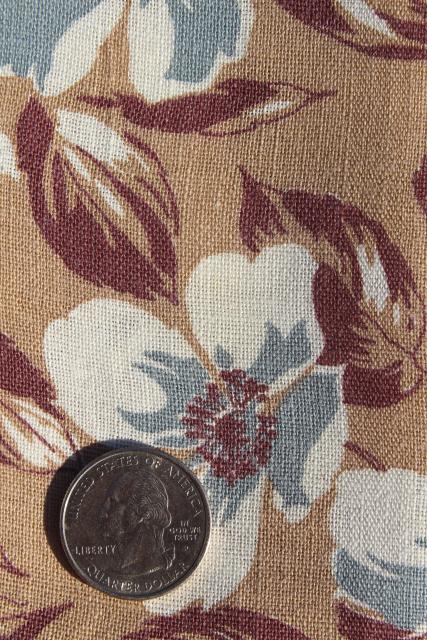 photo of 1930s 40s vintage cotton feed sack fabric, apple blossom print in brown & white #5