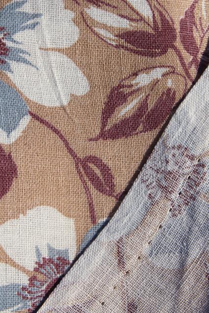 photo of 1930s 40s vintage cotton feed sack fabric, apple blossom print in brown & white #6