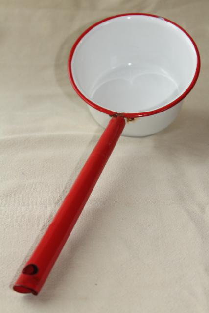 photo of 1930s 40s vintage enamelware ladle / dipper, white enamel w/ red band trim #3