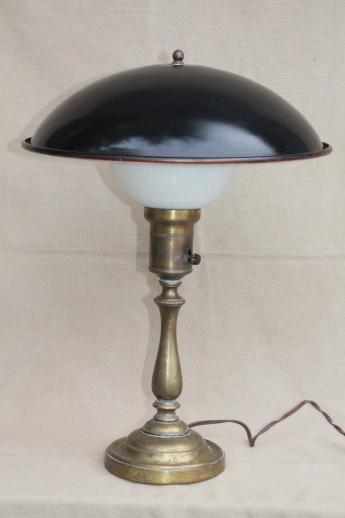 photo of 1930s 40s vintage metal helmet shade brass light, industrial / office desk lamp #1