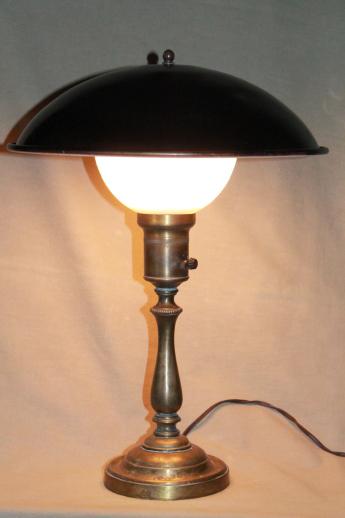 photo of 1930s 40s vintage metal helmet shade brass light, industrial / office desk lamp #3