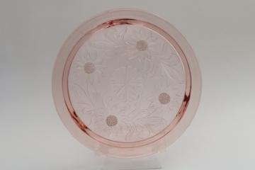 catalog photo of 1930s 40s vintage pink depression glass cake plate, Jeannette sunflower pattern