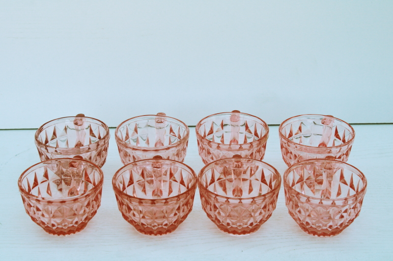 photo of 1930s 40s vintage pink depression glass teacups or punch cups, diamond pattern Windsor Jeannette glass #4