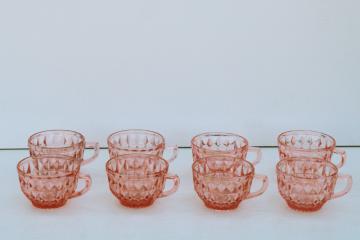 photo of 1930s 40s vintage pink depression glass teacups or punch cups, diamond pattern Windsor Jeannette glass