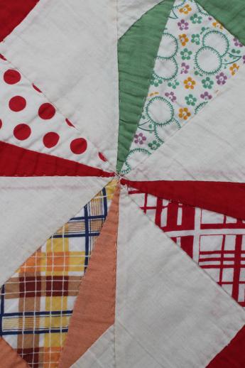 photo of 1930s - 40s vintage pinwheel quilt, cotton feed sack print patchwork quilt #13