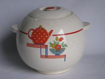 catalog photo of 1930s - 40s vintage round ball art deco kitchenware cookie jar, Pottery Guild