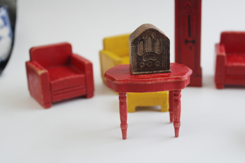 photo of 1930s 40s wood dollhouse furniture, Strombecker Kage painted wooden accessories  #7