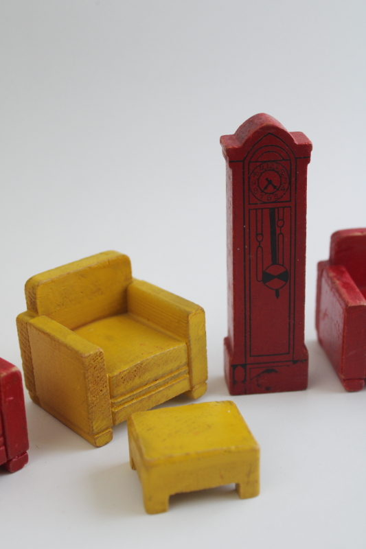 photo of 1930s 40s wood dollhouse furniture, Strombecker Kage painted wooden accessories  #8