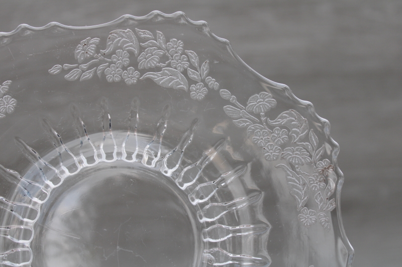 photo of 1930s Meadow Wreath Radiance etched glass serving plate, cheese & cracker tray set #2