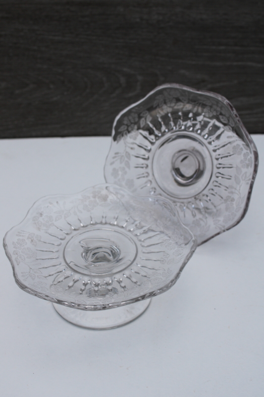 photo of 1930s Meadow Wreath Radiance etched glass serving plate, cheese & cracker tray set #7