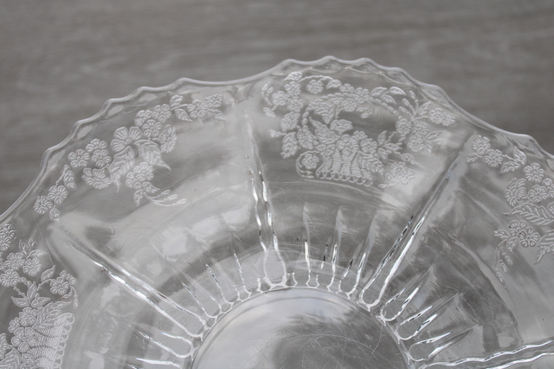 photo of 1930s Meadow Wreath Radiance etched glass serving plate, cheese & cracker tray set #9