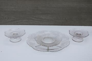 1930s Meadow Wreath Radiance etched glass serving plate, cheese & cracker tray set