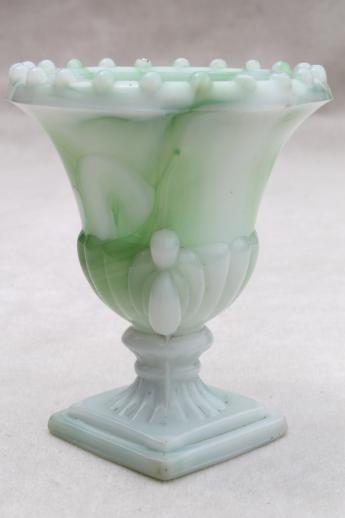 photo of 1930s Vogue glass novelty toothpick vase in jade green & milk white slag glass #2