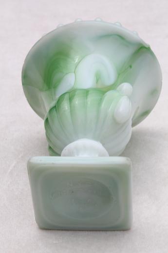 photo of 1930s Vogue glass novelty toothpick vase in jade green & milk white slag glass #5