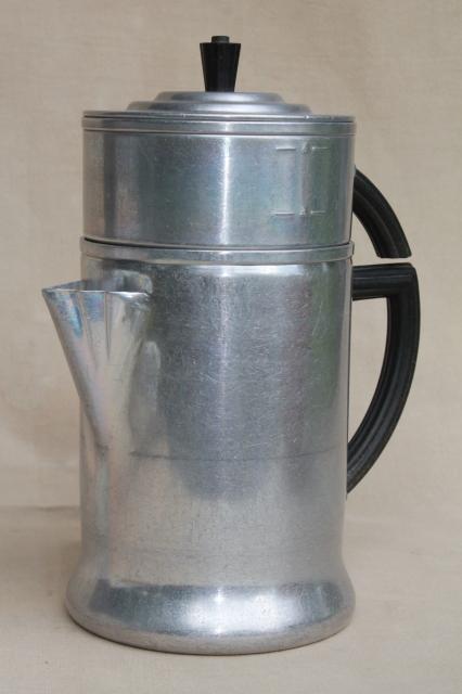 photo of 1930s art deco bakelite handle coffee percolator, Wear-Ever aluminum pot #956 #1