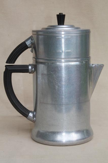 photo of 1930s art deco bakelite handle coffee percolator, Wear-Ever aluminum pot #956 #10