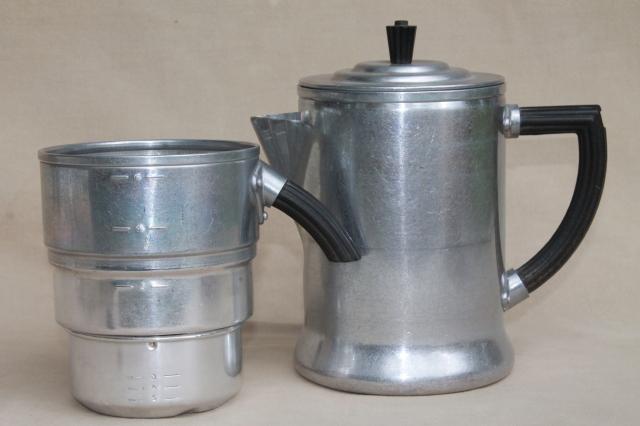 photo of 1930s art deco bakelite handle coffee percolator, Wear-Ever aluminum pot #956 #11