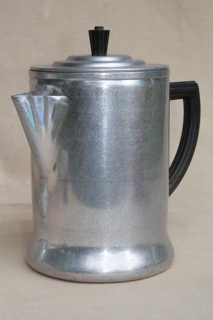 photo of 1930s art deco bakelite handle coffee percolator, Wear-Ever aluminum pot #956 #12