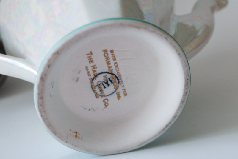 photo of 1930s art deco vintage Forman Bros Hall china teapot w/ metal lid, tea infuser #4