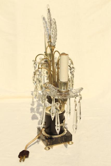 photo of 1930s art deco vintage mantel lamps w/ glass feather fleur de lis plumes and prisms #4