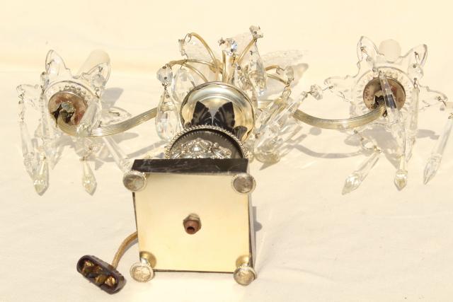 photo of 1930s art deco vintage mantel lamps w/ glass feather fleur de lis plumes and prisms #6