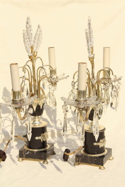 photo of 1930s art deco vintage mantel lamps w/ glass feather fleur de lis plumes and prisms #9