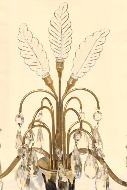 photo of 1930s art deco vintage mantel lamps w/ glass feather fleur de lis plumes and prisms #11