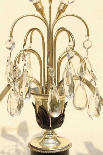 photo of 1930s art deco vintage mantel lamps w/ glass feather fleur de lis plumes and prisms #13