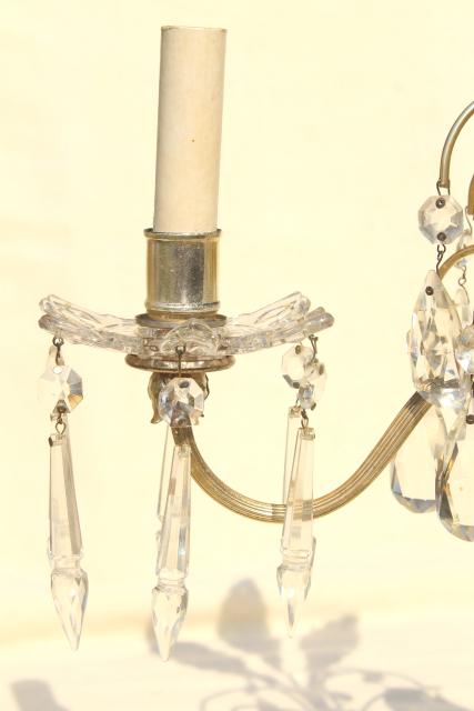 photo of 1930s art deco vintage mantel lamps w/ glass feather fleur de lis plumes and prisms #15