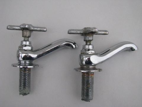 photo of 1930s chrome architectural lavatory sink faucets, Chicago Faucet Company #1