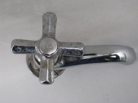 photo of 1930s chrome architectural lavatory sink faucets, Chicago Faucet Company #4