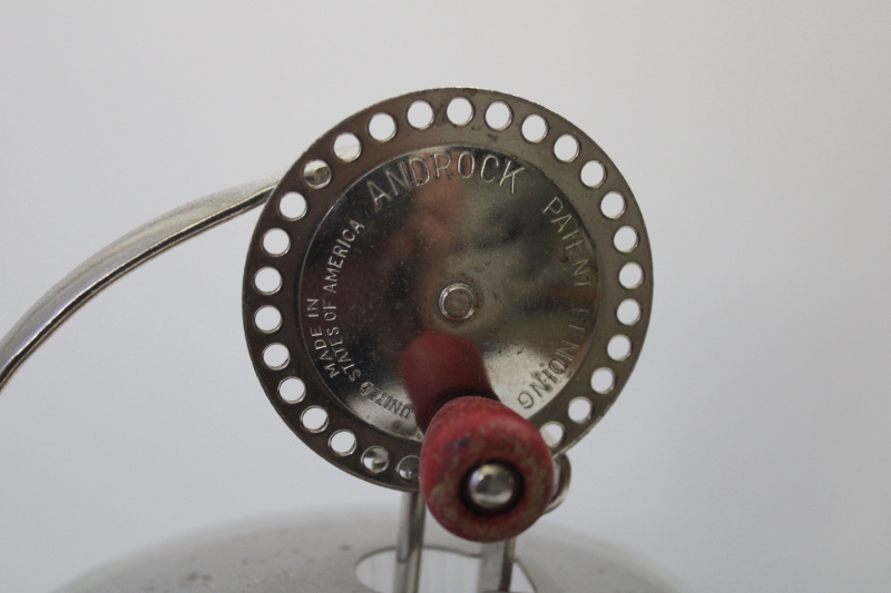 photo of 1930s deco hand crank mixer, vintage Androck egg beater & round glass bowl beater jar #2