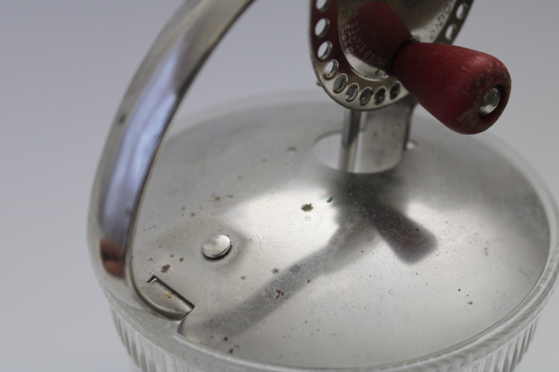 photo of 1930s deco hand crank mixer, vintage Androck egg beater & round glass bowl beater jar #3