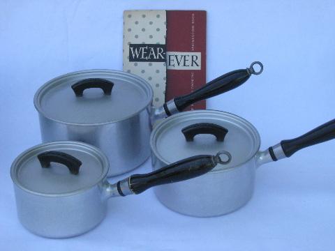 photo of 1930s deco vintage WearEver aluminum cookware, sauce pans w/lids #1