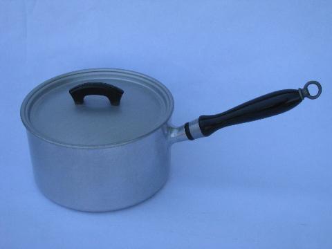 photo of 1930s deco vintage WearEver aluminum cookware, sauce pans w/lids #3