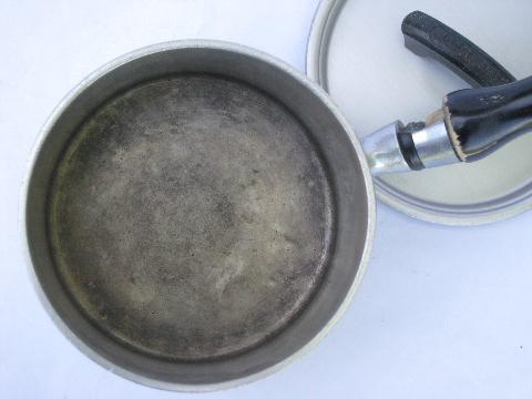 photo of 1930s deco vintage WearEver aluminum cookware, sauce pans w/lids #8