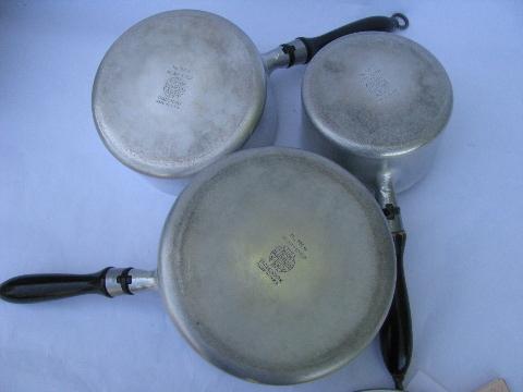 photo of 1930s deco vintage WearEver aluminum cookware, sauce pans w/lids #9