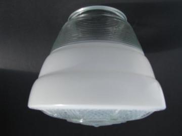 catalog photo of 1930s glass light shade, machine age industrial washroom