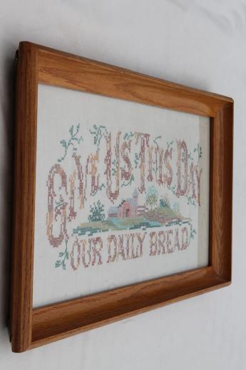 photo of 1930s golden oak frame w/ hand stitched embroidery Give Us This Day our Daily Bread #4