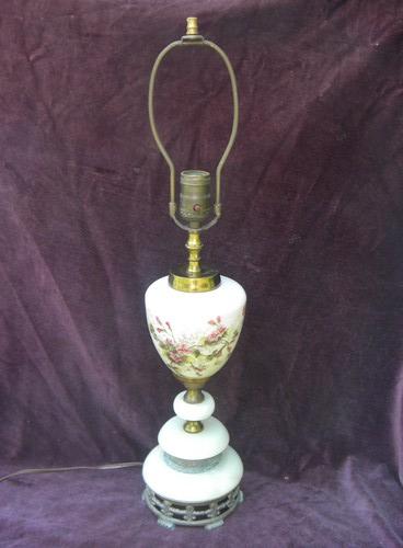 photo of 1930s or 1940s vintage flowered lamp, glass w/marble base #1