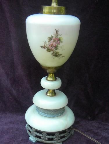 photo of 1930s or 1940s vintage flowered lamp, glass w/marble base #3