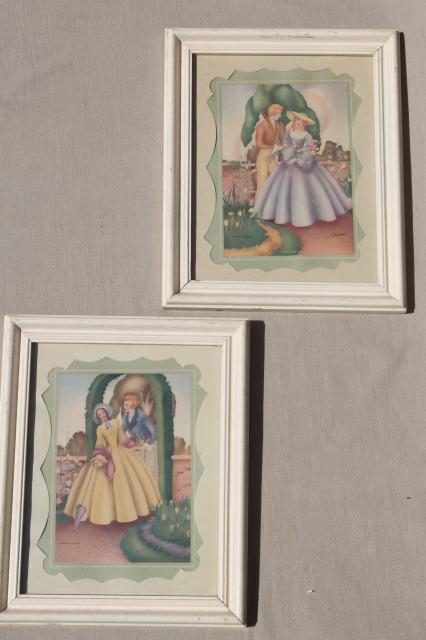 photo of 1930s or 40 vintage framed pictures, Gone With The Wind romantic prints in pastel colors #1