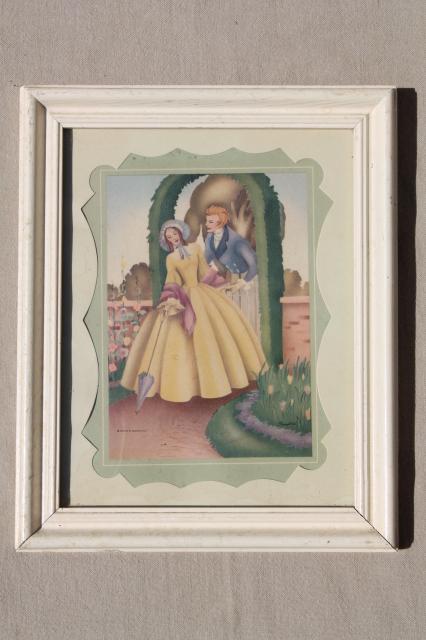 photo of 1930s or 40 vintage framed pictures, Gone With The Wind romantic prints in pastel colors #3